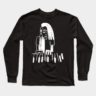 Piano Keyboard Girl Black and White Long Sleeve T-Shirt